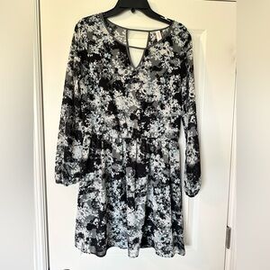 Floral Black and Gray Long Sleeve Dress